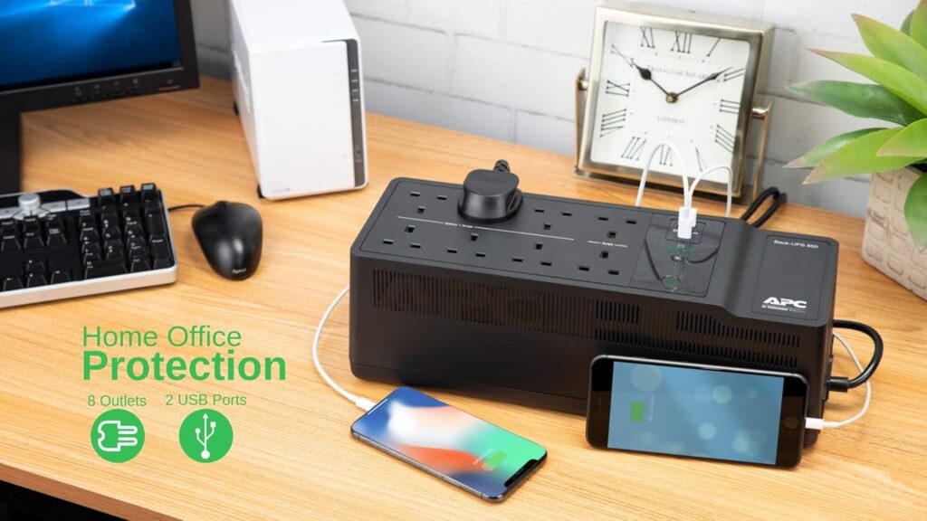 APC Back-UPS BE850G2 Emergency Power for Home and Office front view