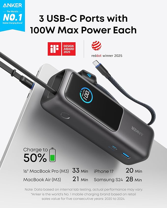 Anker 25,000mAh Emergency Power Bank for Laptops front view