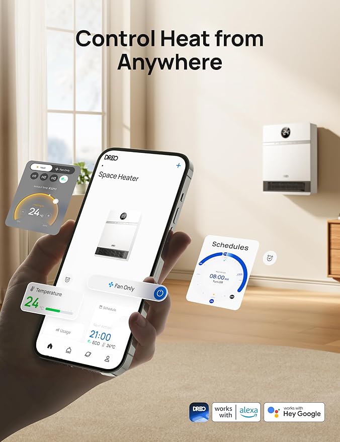 Dreo Smart Wall-Mounted Electric Heater side view