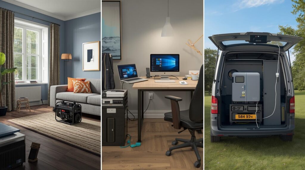 Emergency power scenarios in the UK including home, office and vehicle use