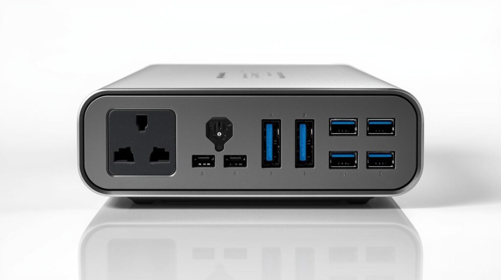 Output ports and connections on a portable power station