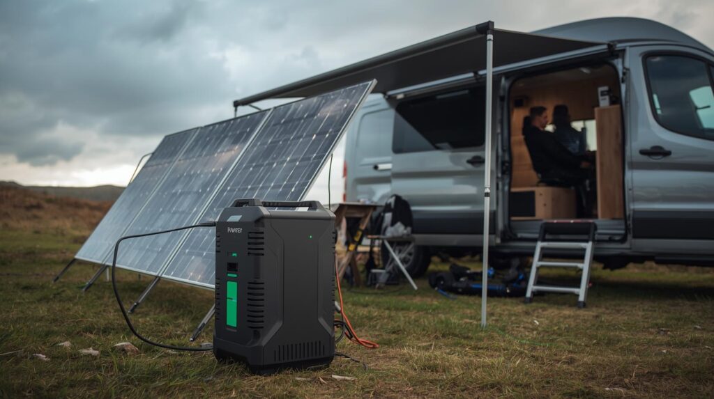 Portable power station charging from solar panels in UK weather conditions