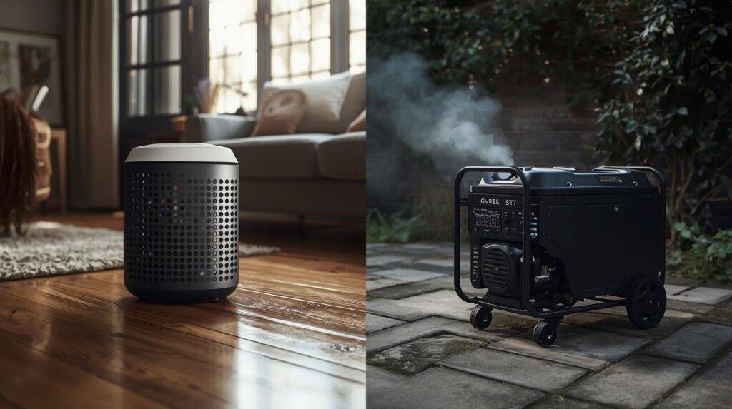 Portable power station compared with a petrol generator for home and outdoor use