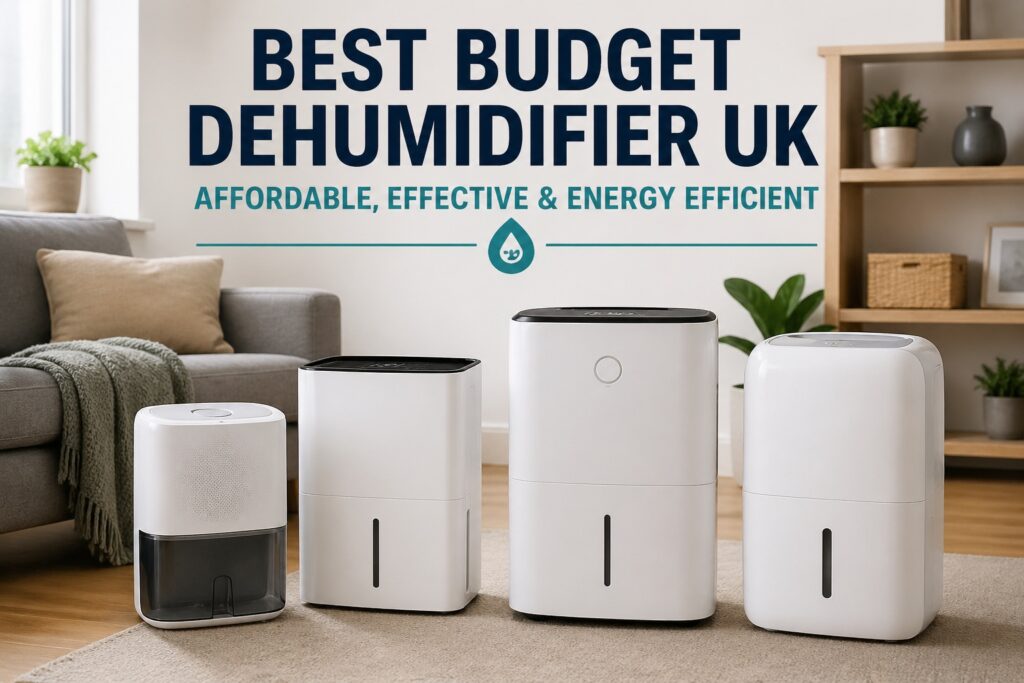 budget dehumidifiers in UK home showing different sizes and affordable moisture control options