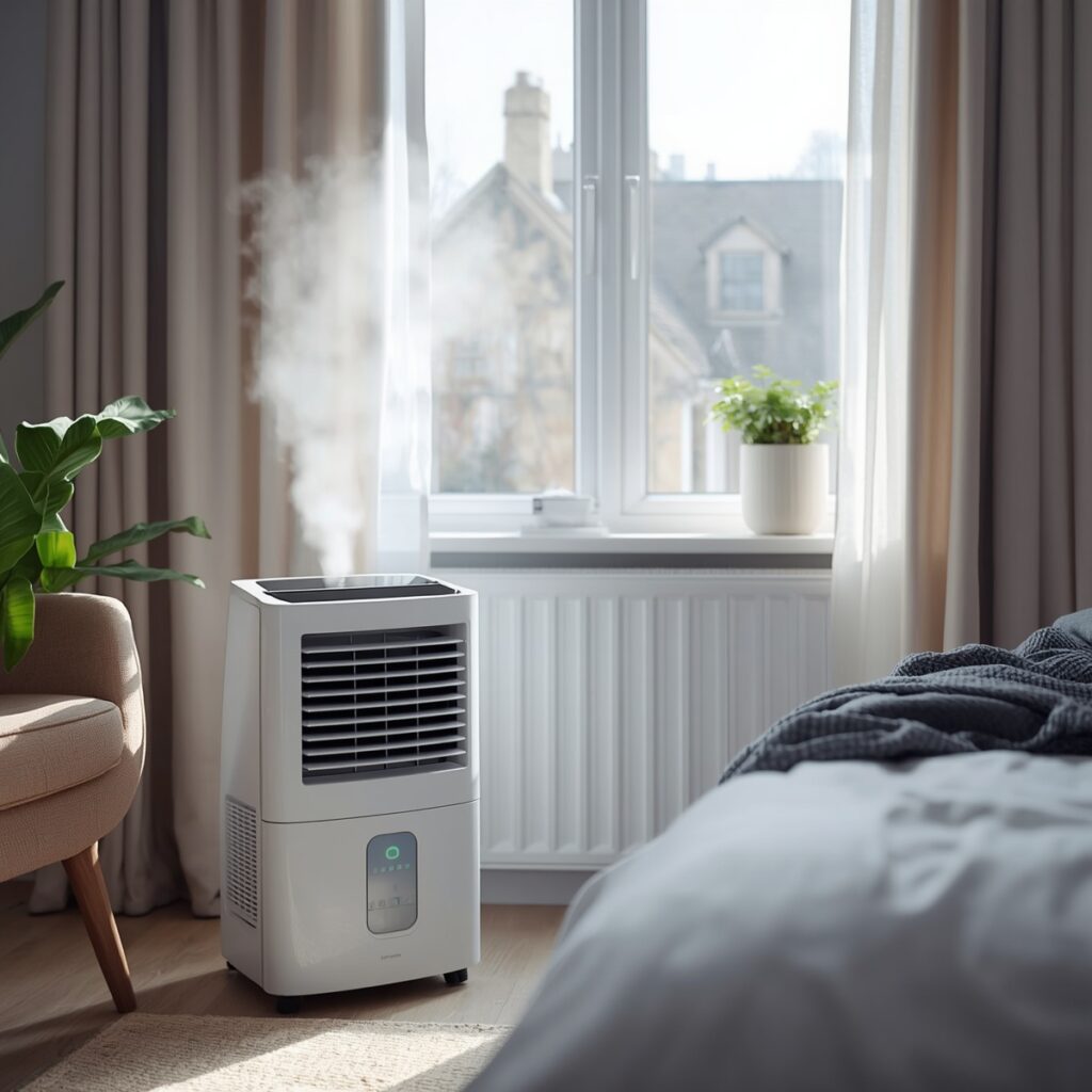 clean dry UK room with budget dehumidifier improving air quality and reducing moisture
