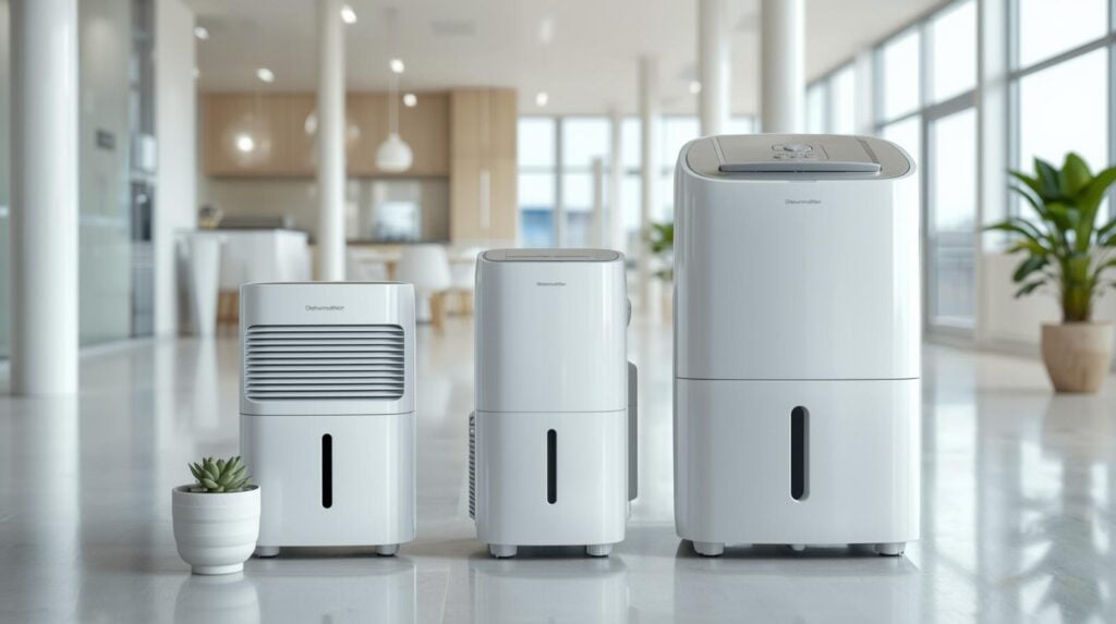 comparison of low energy dehumidifiers showing different sizes for UK home use