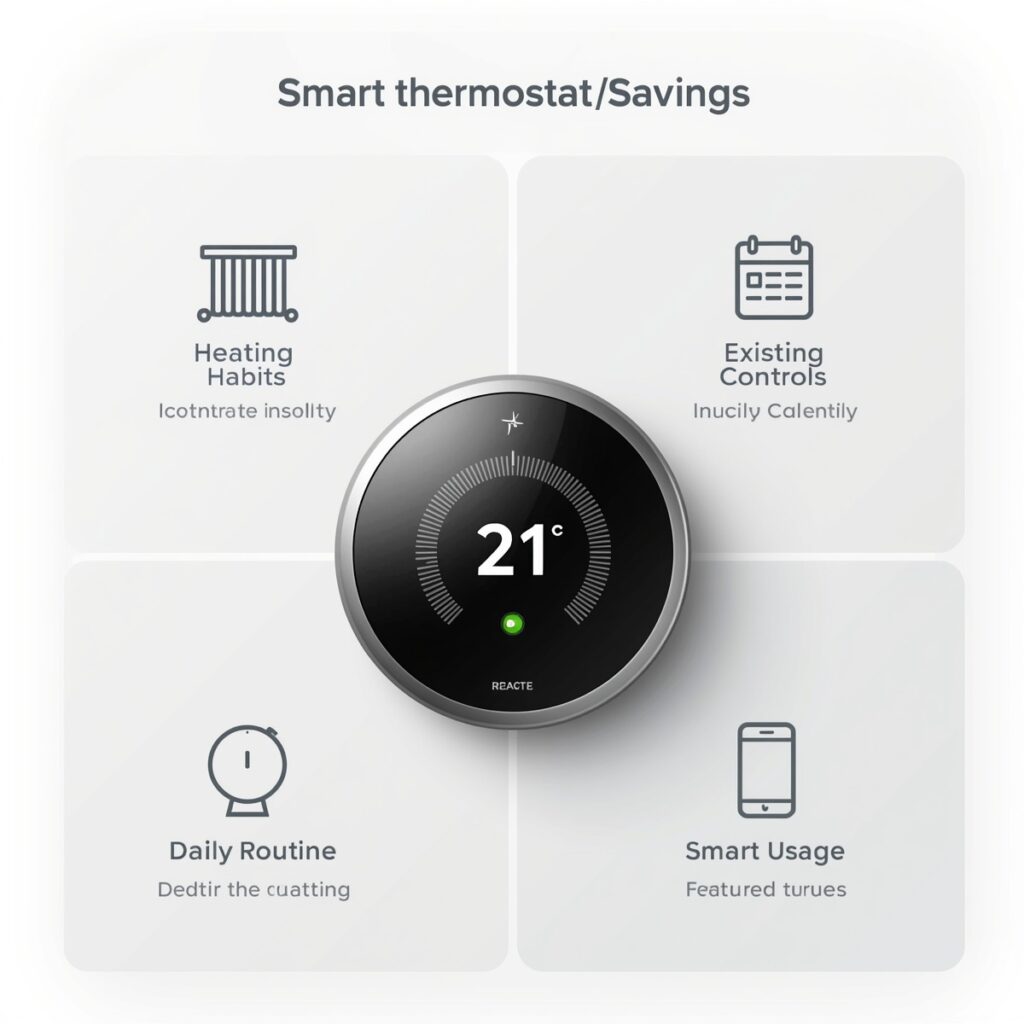 Factors that affect smart thermostat savings, including heating habits, controls, routine and feature use