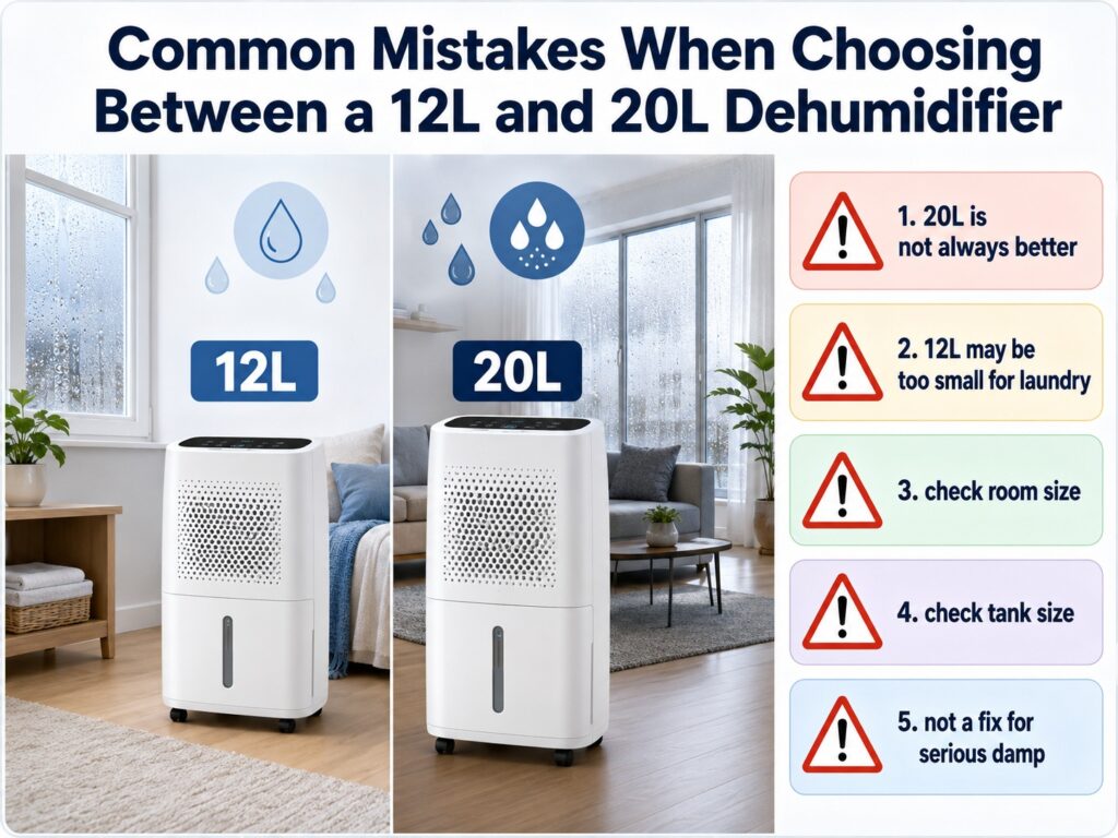 Common mistakes when choosing between 12L and 20L dehumidifiers for UK condensation, laundry and damp control